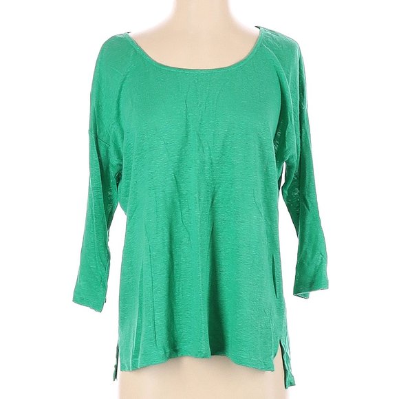 Talbots 100% linen green 3/4 sleeve longer-back tee shirt EUC S Small - Picture 1 of 2